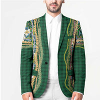 Hawaiian Art Flower Tribal with Lei Blazer Palaka Pattern Green Color LT03 - Polynesian Pride