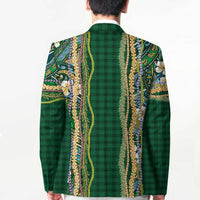 Hawaiian Art Flower Tribal with Lei Blazer Palaka Pattern Green Color LT03 - Polynesian Pride