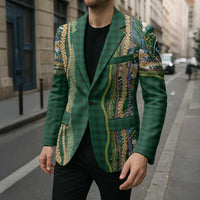 Hawaiian Art Flower Tribal with Lei Blazer Palaka Pattern Green Color LT03 - Polynesian Pride
