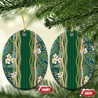 Hawaiian Art Flower Tribal with Lei Ceramic Ornament Palaka Pattern Green Color LT03 Oval Green - Polynesian Pride