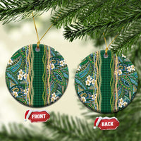 Hawaiian Art Flower Tribal with Lei Ceramic Ornament Palaka Pattern Green Color LT03 Circle Green - Polynesian Pride