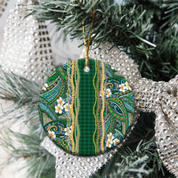 Hawaiian Art Flower Tribal with Lei Ceramic Ornament Palaka Pattern Green Color LT03 - Polynesian Pride