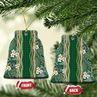Hawaiian Art Flower Tribal with Lei Ceramic Ornament Palaka Pattern Green Color LT03 Bell Flake Green - Polynesian Pride