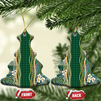 Hawaiian Art Flower Tribal with Lei Ceramic Ornament Palaka Pattern Green Color LT03 Christmas Tree Green - Polynesian Pride