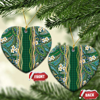 Hawaiian Art Flower Tribal with Lei Ceramic Ornament Palaka Pattern Green Color LT03 Heart Green - Polynesian Pride