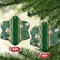 Hawaiian Art Flower Tribal with Lei Ceramic Ornament Palaka Pattern Green Color LT03 Snow Flake Green - Polynesian Pride