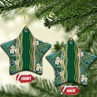 Hawaiian Art Flower Tribal with Lei Ceramic Ornament Palaka Pattern Green Color LT03 Star Green - Polynesian Pride