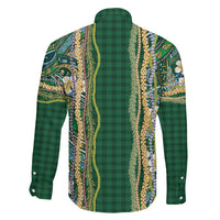 Hawaiian Art Flower Tribal with Lei Family Matching Mermaid Dress and Hawaiian Shirt Palaka Pattern Green Color - Polynesian Pride