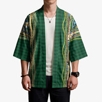 Hawaiian Art Flower Tribal with Lei Kimono Palaka Pattern Green Color LT03 - Polynesian Pride