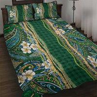 Hawaiian Art Flower Tribal with Lei Quilt Bed Set Palaka Pattern Green Color LT03 Green - Polynesian Pride
