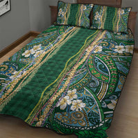 Hawaiian Art Flower Tribal with Lei Quilt Bed Set Palaka Pattern Green Color LT03 - Polynesian Pride