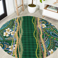 Hawaiian Art Flower Tribal with Lei Round Carpet Palaka Pattern Green Color LT03 Green - Polynesian Pride