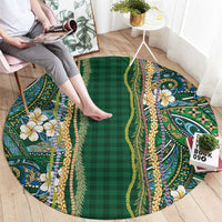Hawaiian Art Flower Tribal with Lei Round Carpet Palaka Pattern Green Color LT03 - Polynesian Pride