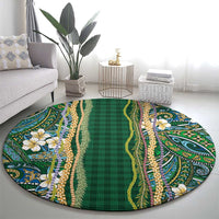 Hawaiian Art Flower Tribal with Lei Round Carpet Palaka Pattern Green Color LT03 - Polynesian Pride