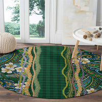 Hawaiian Art Flower Tribal with Lei Round Carpet Palaka Pattern Green Color LT03 - Polynesian Pride