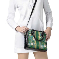 Hawaiian Art Flower Tribal with Lei Shoulder Handbag Palaka Pattern Green Color - Polynesian Pride
