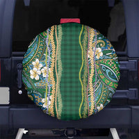 Hawaiian Art Flower Tribal with Lei Spare Tire Cover Palaka Pattern Green Color LT03 No hole Green - Polynesian Pride
