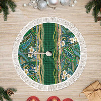 Hawaiian Art Flower Tribal with Lei Tree Skirt Palaka Pattern Green Color LT03 Fringed Green - Polynesian Pride