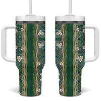 Hawaiian Art Flower Tribal with Lei Tumbler With Handle Palaka Pattern Green Color LT03 One Size: 40 oz Green - Polynesian Pride