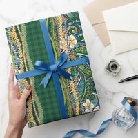 Hawaiian Art Flower Tribal with Lei Wrapping Paper Palaka Pattern Green Color LT03 - Polynesian Pride