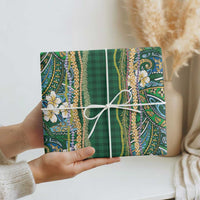 Hawaiian Art Flower Tribal with Lei Wrapping Paper Palaka Pattern Green Color LT03 - Polynesian Pride