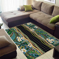 Hawaiian Art Flower Tribal with Lei Area Rug Palaka Pattern Black Color LT03 - Polynesian Pride