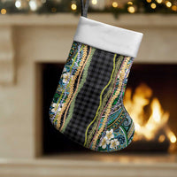Hawaiian Art Flower Tribal with Lei Christmas Stocking Palaka Pattern Black Color LT03 Set of 2 Black - Polynesian Pride