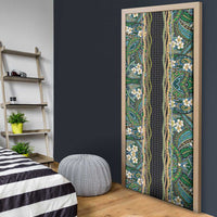 Hawaiian Art Flower Tribal with Lei Door Cover Palaka Pattern Black Color - Polynesian Pride