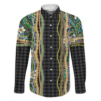 Hawaiian Art Flower Tribal with Lei Family Matching Puletasi and Hawaiian Shirt Palaka Pattern Black Color - Polynesian Pride