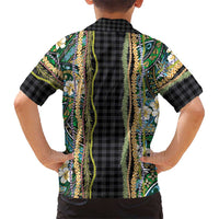 Hawaiian Art Flower Tribal with Lei Family Matching Summer Maxi Dress and Hawaiian Shirt Palaka Pattern Black Color - Polynesian Pride