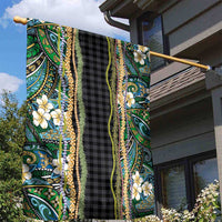 Hawaiian Art Flower Tribal with Lei Garden Flag Palaka Pattern Black Color LT03 - Polynesian Pride
