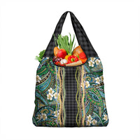 Hawaiian Art Flower Tribal with Lei Grocery Bag Palaka Pattern Black Color LT03 1-pack One Size Black - Polynesian Pride