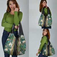 Hawaiian Art Flower Tribal with Lei Grocery Bag Palaka Pattern Black Color LT03 - Polynesian Pride