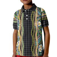 Hawaiian Art Flower Tribal with Lei Kid Polo Shirt Palaka Pattern Black Color - Polynesian Pride