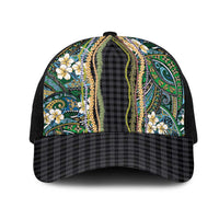 Hawaiian Art Flower Tribal with Lei Mesh Trucker Cap Palaka Pattern Black Color - Polynesian Pride