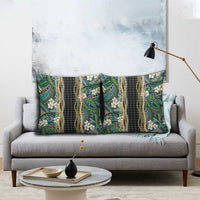 Hawaiian Art Flower Tribal with Lei Pillow Cover Palaka Pattern Black Color LT03 - Polynesian Pride