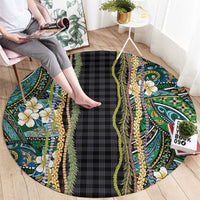 Hawaiian Art Flower Tribal with Lei Round Carpet Palaka Pattern Black Color LT03 - Polynesian Pride