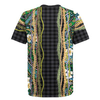 Hawaiian Art Flower Tribal with Lei Rugby Jersey Palaka Pattern Black Color - Polynesian Pride