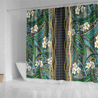 Hawaiian Art Flower Tribal with Lei Shower Curtain Palaka Pattern Black Color LT03 - Polynesian Pride