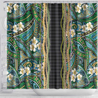 Hawaiian Art Flower Tribal with Lei Shower Curtain Palaka Pattern Black Color LT03 - Polynesian Pride