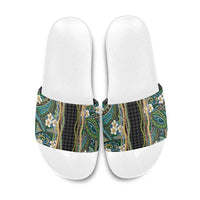 Hawaiian Art Flower Tribal with Lei Slide Sandals Palaka Pattern Black Color LT03 Black - Polynesian Pride