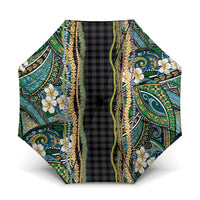Hawaiian Art Flower Tribal with Lei Umbrella Palaka Pattern Black Color LT03 One Size Folded 11.42 inch Opened Diameter 37.4 inch Black - Polynesian Pride