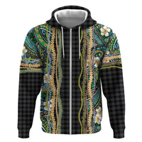 Hawaiian Art Flower Tribal with Lei Zip Hoodie Palaka Pattern Black Color LT03 Zip Hoodie Black - Polynesian Pride