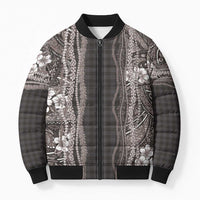 Hawaiian Art Flower Tribal with Lei Bomber Puffer Jacket Palaka Pattern Grayscale LT03 Unisex Gray - Polynesian Pride