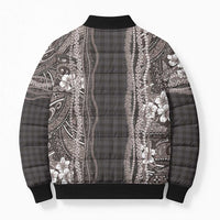 Hawaiian Art Flower Tribal with Lei Bomber Puffer Jacket Palaka Pattern Grayscale LT03 - Polynesian Pride