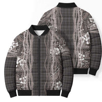 Hawaiian Art Flower Tribal with Lei Bomber Puffer Jacket Palaka Pattern Grayscale LT03 - Polynesian Pride