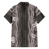 Hawaiian Art Flower Tribal with Lei Family Matching Off Shoulder Short Dress and Hawaiian Shirt Palaka Pattern Grayscale - Polynesian Pride