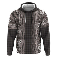 Hawaiian Art Flower Tribal with Lei Hoodie Palaka Pattern Grayscale - Polynesian Pride