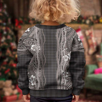 Hawaiian Art Flower Tribal with Lei Kid Ugly Christmas Sweater Palaka Pattern Grayscale LT03 - Polynesian Pride