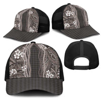 Hawaiian Art Flower Tribal with Lei Mesh Trucker Cap Palaka Pattern Grayscale - Polynesian Pride